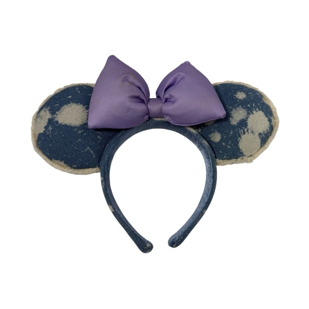 2023 Purple Bow Distressed Denim Bleach Disney Headband Edition Minnie Ears